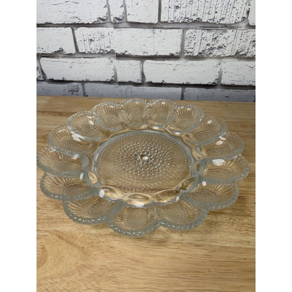 Indiana Glass Deviled Egg Plate Tray 15 eggs MINT Vintage Hobnail 11” Platter